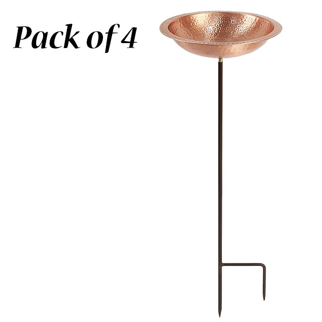 Achla Hammered Solid Copper Bird Baths w/Stakes, Pack of 4