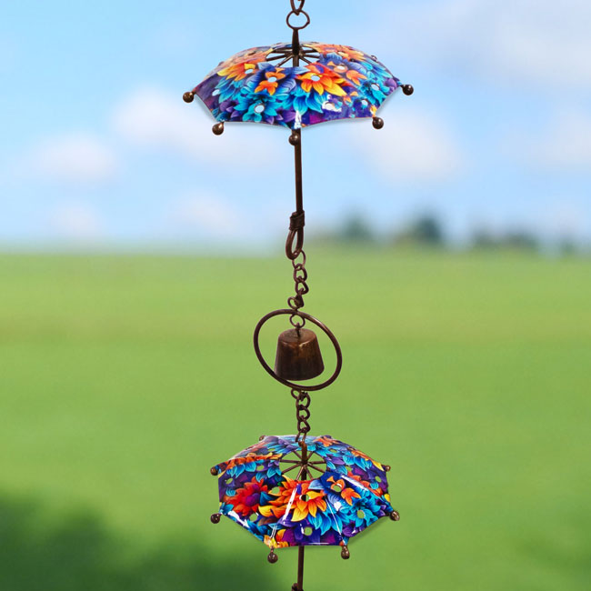 Ancient Graffiti Umbrella and Bell Rain Chain, Floral Print