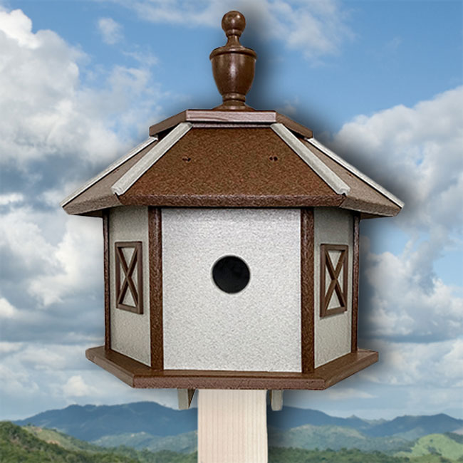 Amish Made Recycled Plastic Gazebo Bird House, Brown & Gray