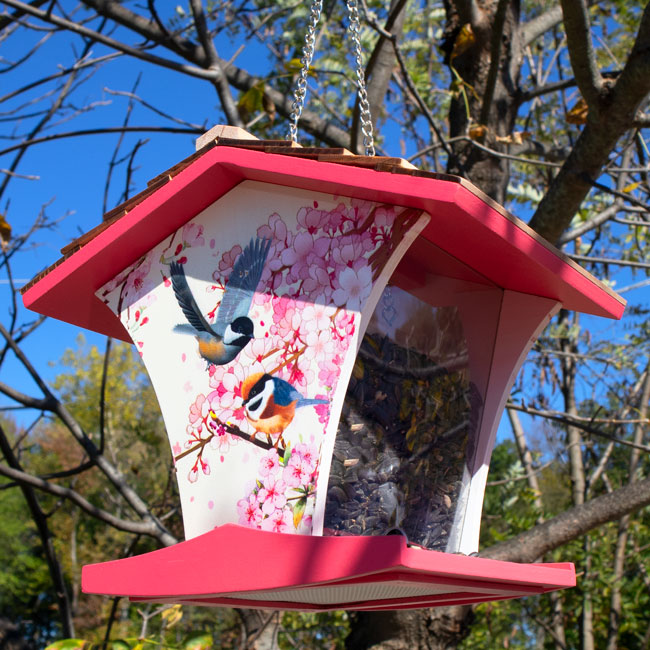 Home Bazaar Happy Hopper Feeder, Cherry Blossom w/Chickadee