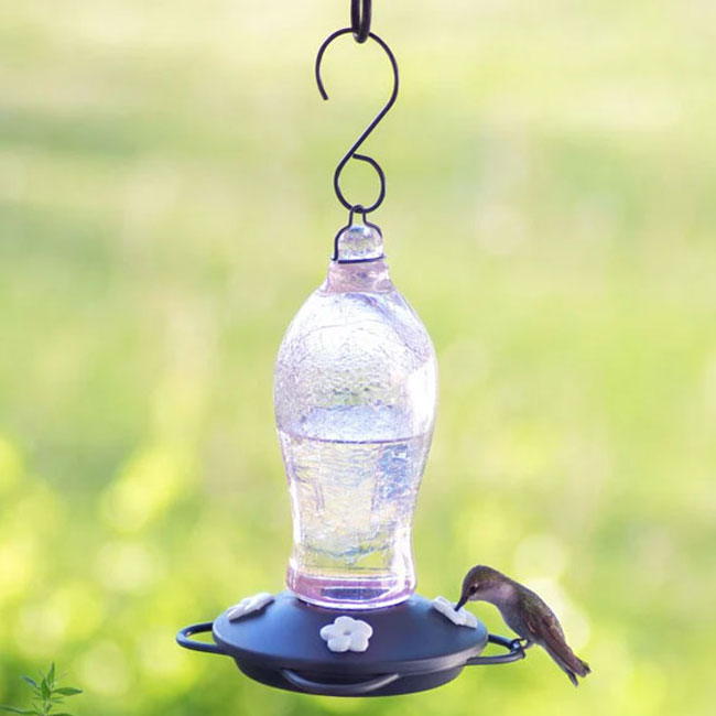 Nature's Way Blush Crackle Glass Hummingbird Feeder, 10 oz.