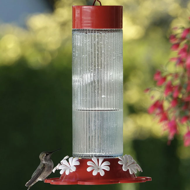 Nature's Way Ribbed Rose Glass Hummingbird Feeder, 25 oz.