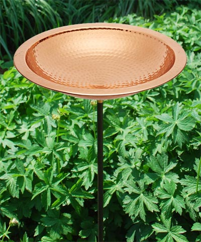 Achla Metal Bird Bath and Stake, Hammered Copper