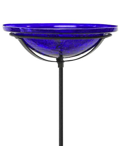 Achla Crackle Glass Bird Bath Bowl w/ Cradle & Stake, Cobalt