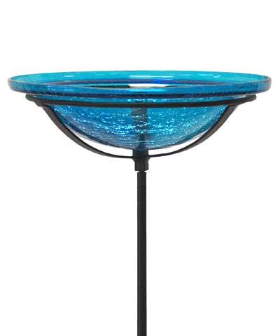 Achla Crackle Glass Bird Bath Bowl w/ Cradle & Stake, Teal