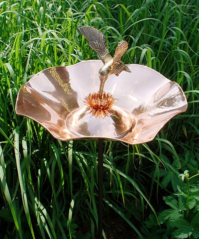 Achla Hummingbird Bird Bath and Stake, Copper