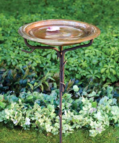 Ancient Graffiti Solid Copper Bird Bath with Stake