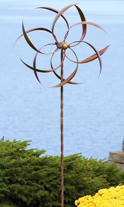 Ancient Graffiti Kinetic Dual Feather Spinner, Copper, 74"H