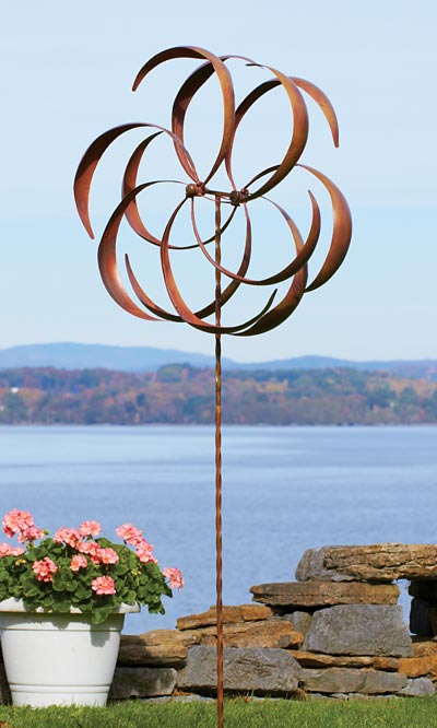 Ancient Graffiti Kinetic Dual Flower Spinner, Copper, 87"H