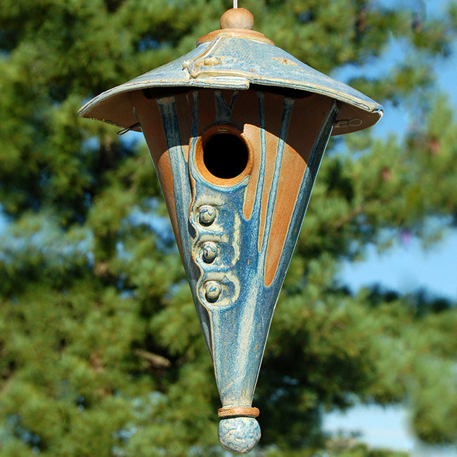 Anthony Stoneware Two-Piece Cone Bird House, French Blue