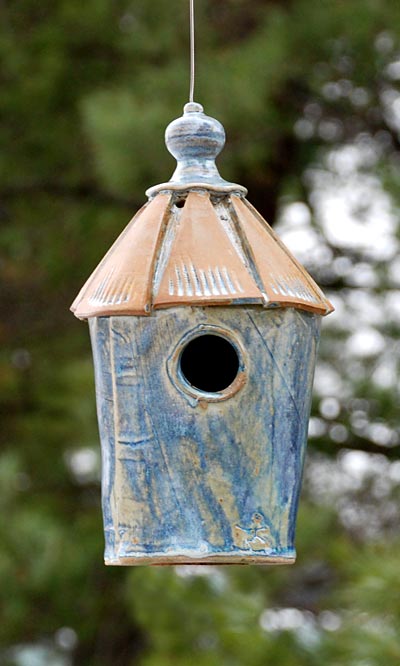 Anthony Stoneware Bird Cottage Bird House, French Blue