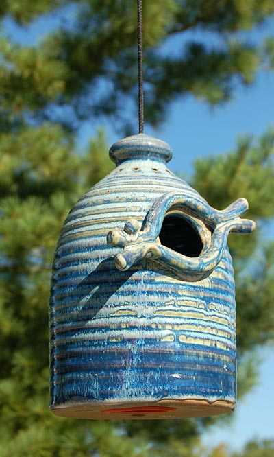 Anthony Stoneware Bird House, Medium, French Blue