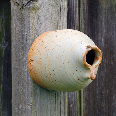 Anthony Stoneware Ceramic Peek-A-Boo Bird House, Butternut