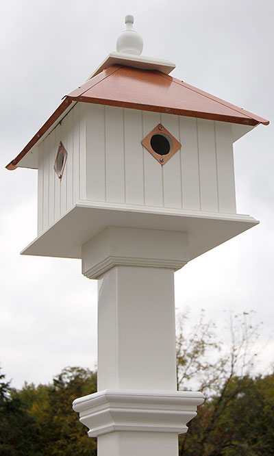 Carriage Bird House and Decorative Mounting Post, Copper