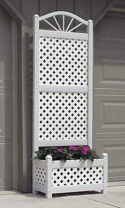 Dura-Trel Sunburst Planter Trellis with Lattice, White, 78"H