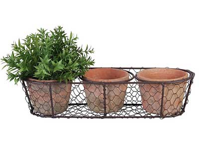 Esschert Design Aged Terracotta Triple Flower Pots w/Basket