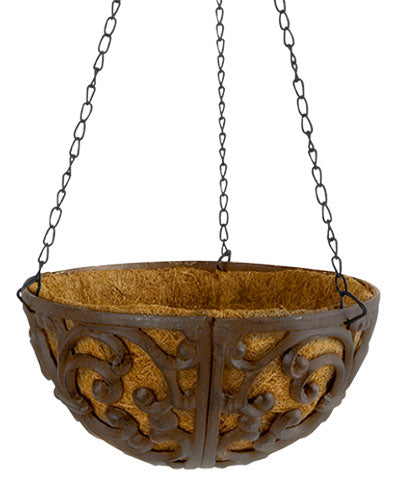 Esschert Design Cast Iron Hanging Basket w/Liner, 10" dia.