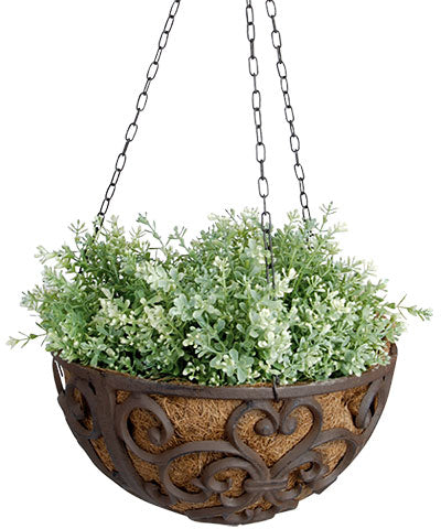 Esschert Design Cast Iron Hanging Basket with Liner, 12" dia