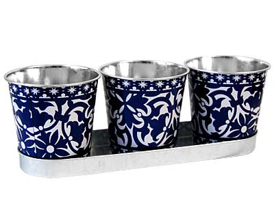 Esschert Design Portuguese Style Triple Flower Pots and Tray