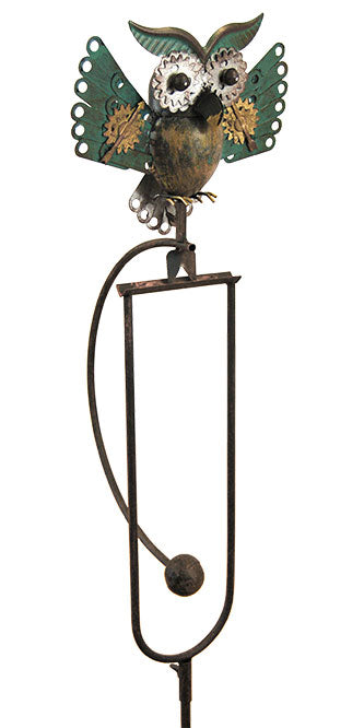 Esschert Staked Metal Mechanical Owl in Flight Rocker, 53"H