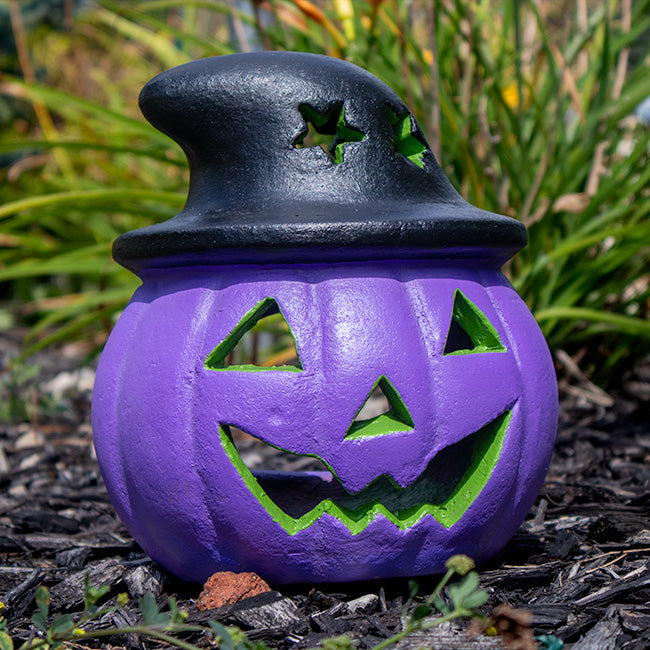 Artisanal Jack-O-Lantern with Witch Hat Luminary, Purple