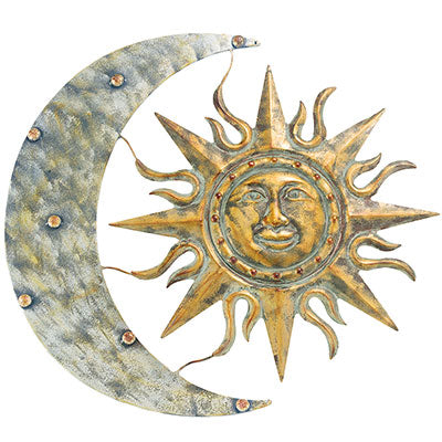 Gardman Aztec Sun and Moon Wall Art, Aged Gold, 26"W x  24"H