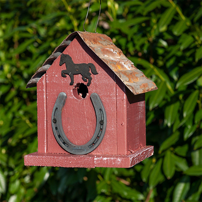 Bird In Hand Amish Made Huntington Horseshoe Bird House, Red