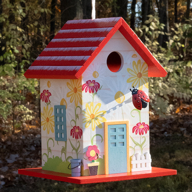 Home Bazaar Printed Ladybug Bird House, Red