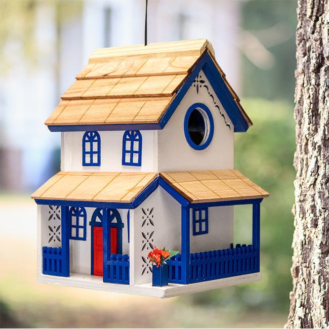 Home Bazaar Lover's Lane Bird House, White & Blue