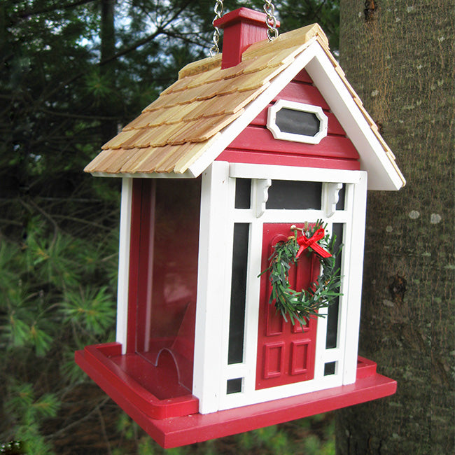 Home Bazaar Christmas Cottage Bird Feeder, Red