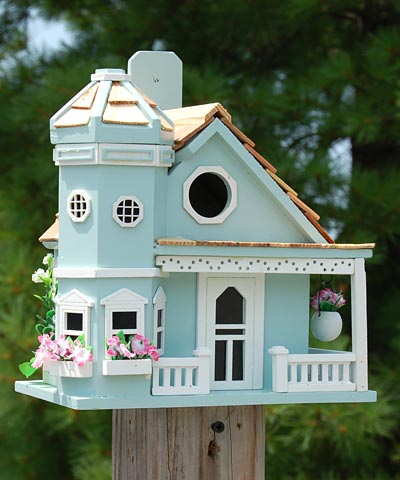 Home Bazaar Flower Pot Cottage Bird House, Blue