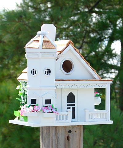 Home Bazaar Flower Pot Cottage Bird House, White