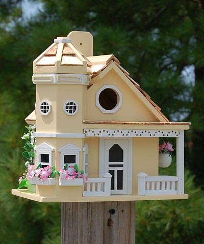 Home Bazaar Flower Pot Cottage Bird House, Yellow