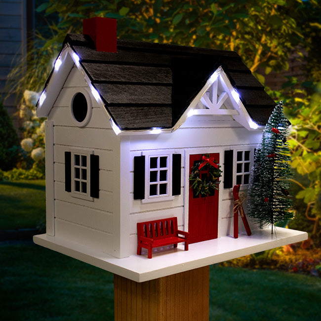 Home Bazaar Holiday Ski Chalet Bird House with LEDs