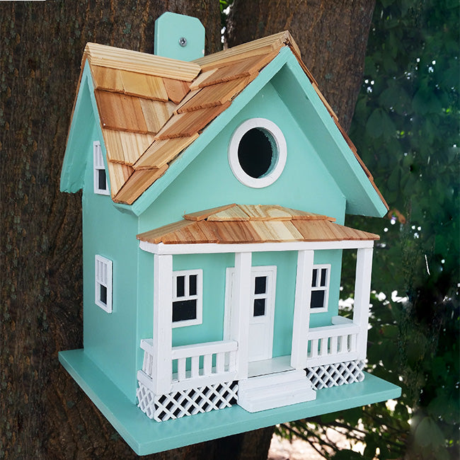 Home Bazaar Beachside Cottage Bird House, Seafoam Blue