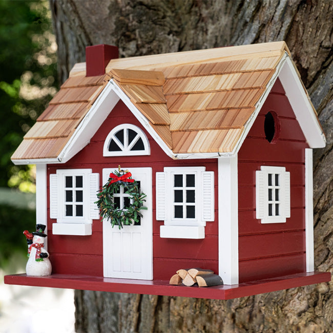 Home Bazaar Christmas Cape Bird House with LEDs, Red