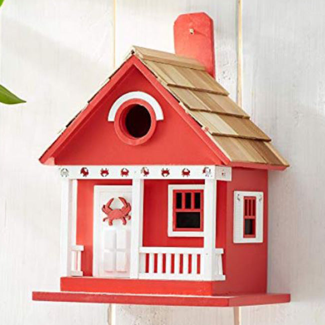 Home Bazaar Crab Cottage Bird House, Red