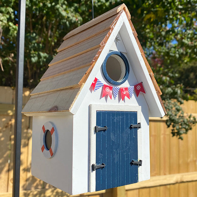 Home Bazaar Dockside Cabin Bird House, White