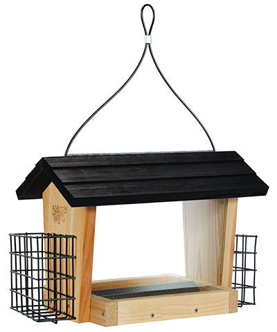 Nature's Way Cedar Hopper Bird Feeder with Suet Cages, Large