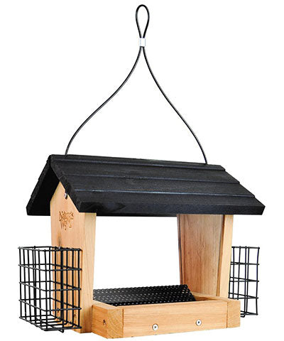 Nature's Way Cedar Hopper Bird Feeder with Suet Cages, Small