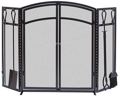 Panacea Three Panel Arched Fireplace Screen w/Doors & Tools