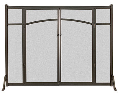 Panacea Flat Contemporary Firescreen w/Doors, Antique Iron