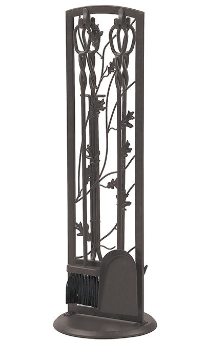 Panacea Oak Leaf Fireplace Tool Set, 5 Piece, Dark Brown