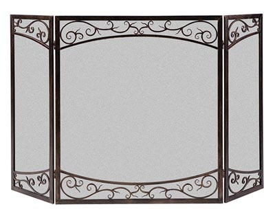 Panacea Three Panel Scrollwork Firescreen, Brushed Bronze