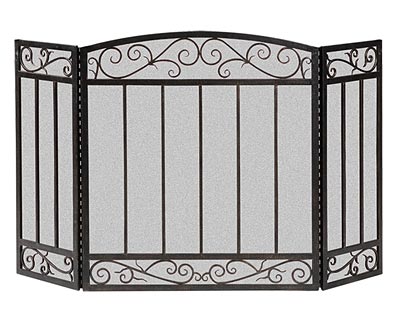 Panacea Three Panel Scrollwork and Bars Firescreen, Bronze