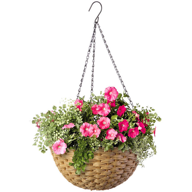 Panacea Woven Resin Hanging Basket, Wicker, 14" dia.