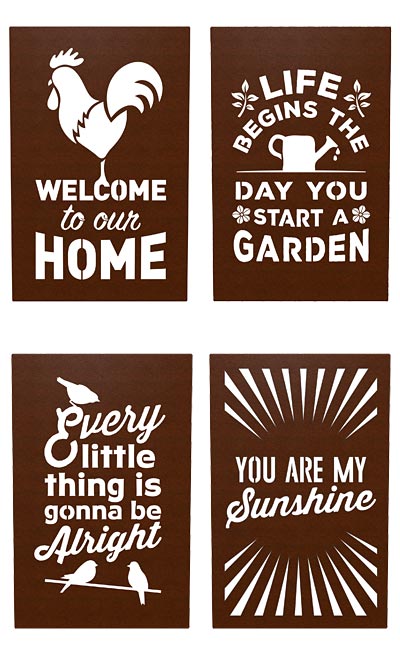 Panacea Laser Engraved Wall Art Assortment, Brown, 4 Pcs