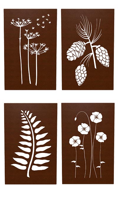 Panacea Laser Engraved Botanical Wall Art Assortment, 4 Pcs