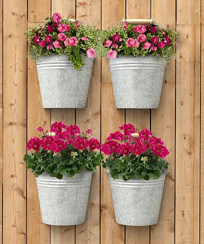 Panacea Half Round Bucket Wall Planters, Galvanized, 4 Pack