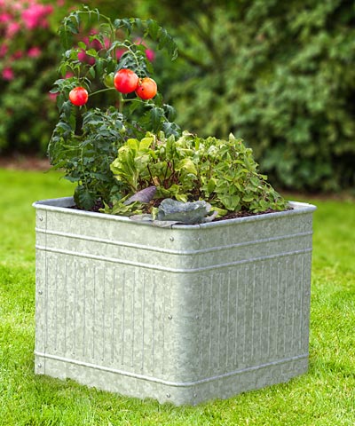 Panacea Vintage Raised Square Planter, Aged Galvanized, 21"L